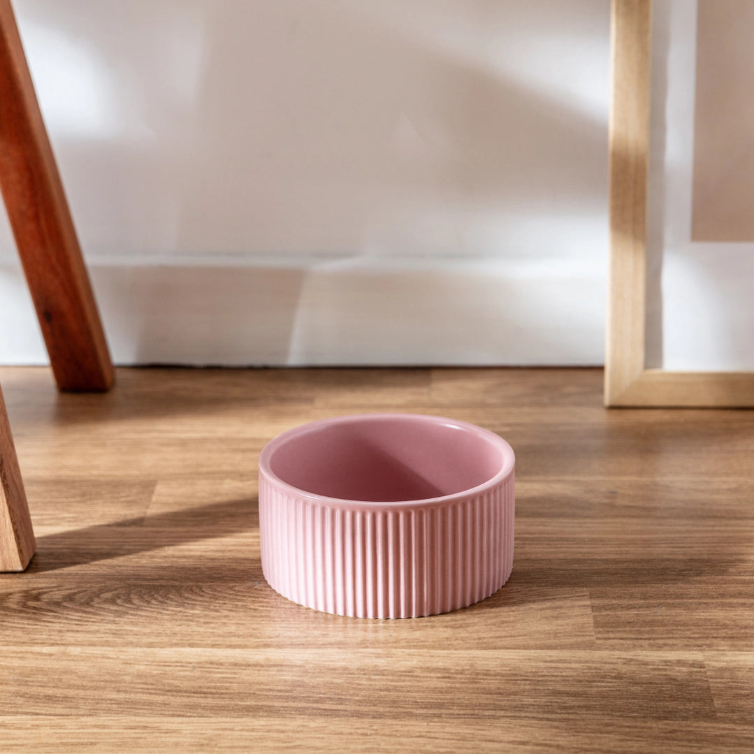 Park Life Designs Pink Jardin Ribbed Pet Bowl with Matte Exterior - Small