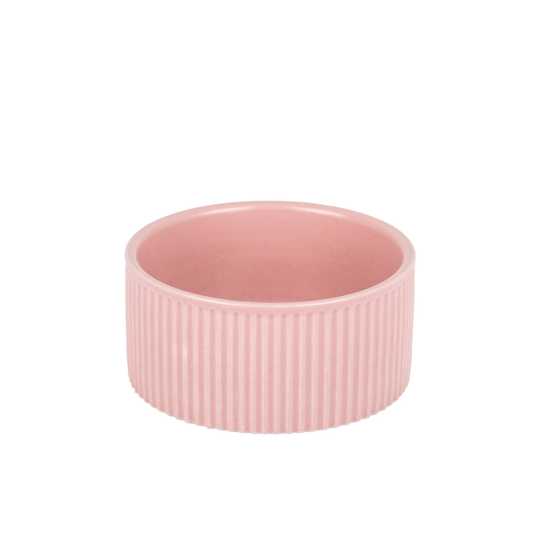 Park Life Designs Pink Jardin Ribbed Pet Bowl with Matte Exterior - Small