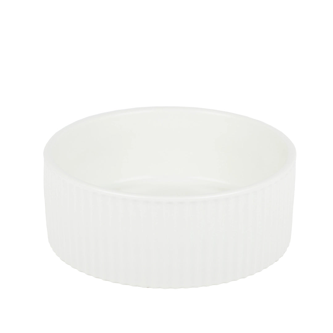 Park Life Designs White Jardin Ribbed Pet Bowl with Matte Exterior - Large