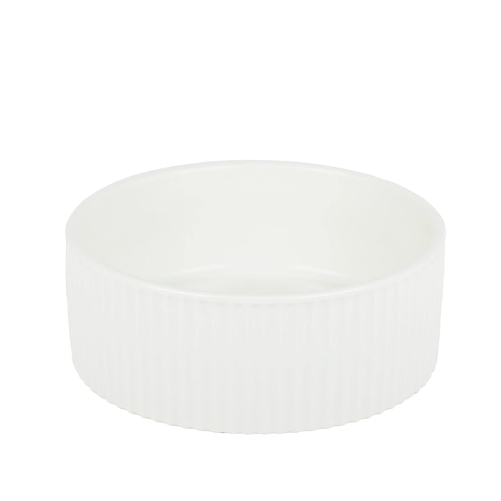 Park Life Designs White Jardin Ribbed Pet Bowl with Matte Exterior - Large