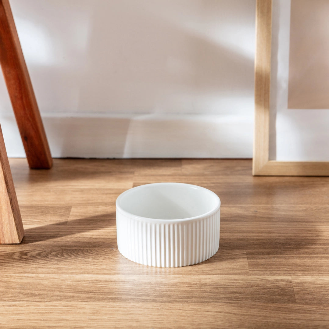 Park Life Designs White Jardin Ribbed Pet Bowl with Matte Exterior - Small