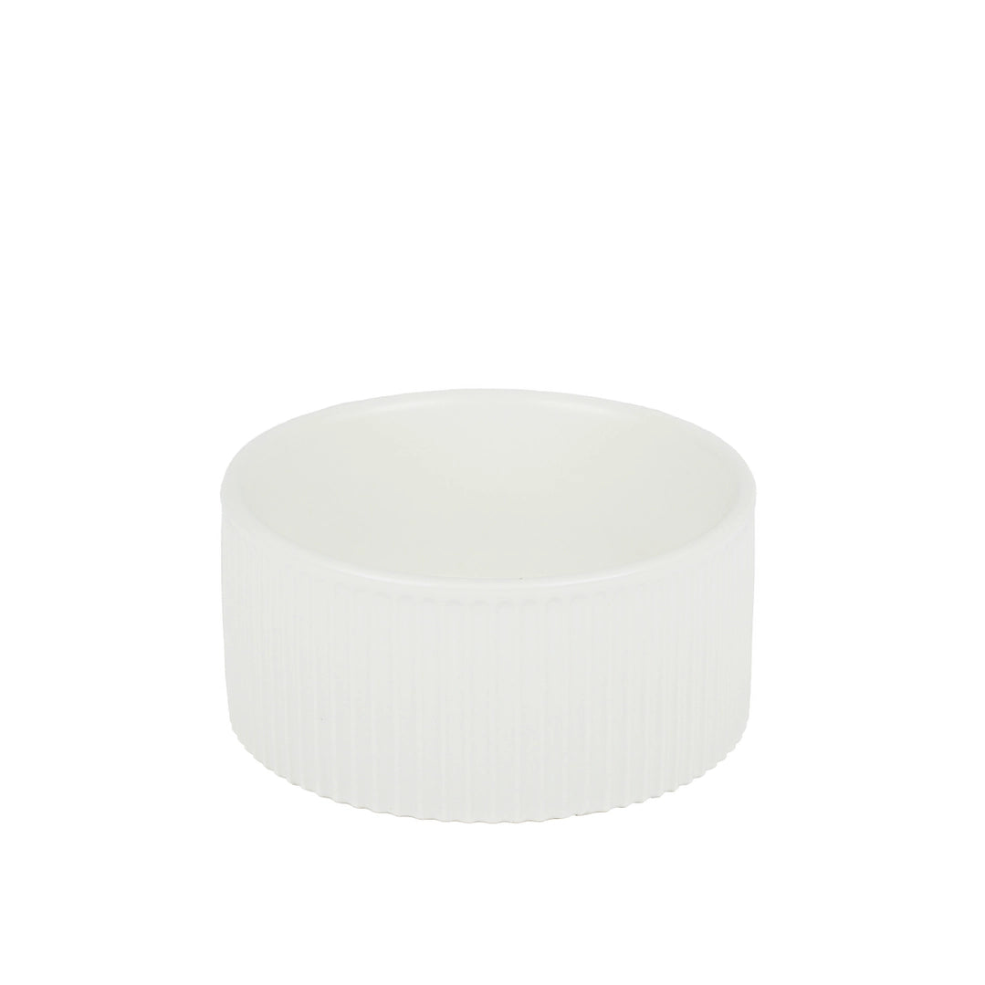 Park Life Designs White Jardin Ribbed Pet Bowl with Matte Exterior - Small