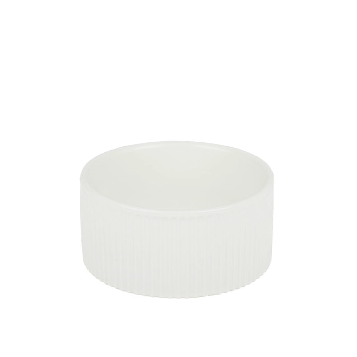 Park Life Designs White Jardin Ribbed Pet Bowl with Matte Exterior - Small