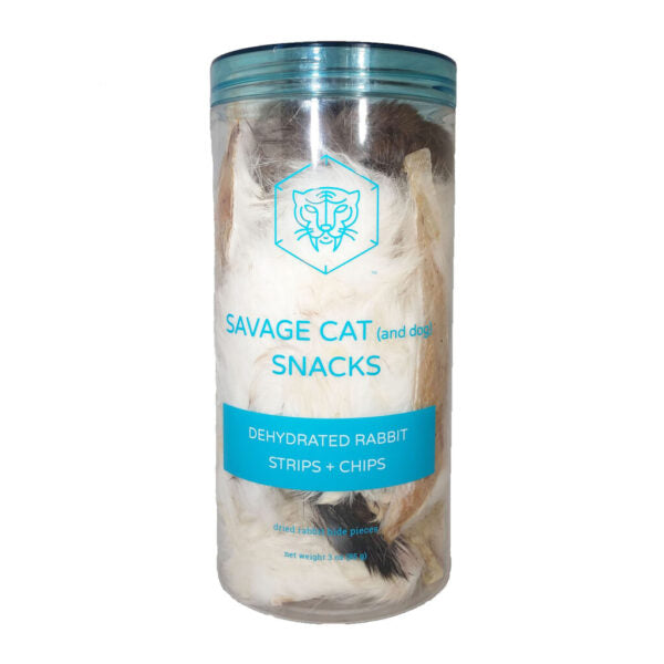 Savage Cat Dehydrated Rabbit Strips & Chips for Dogs and Cats 3oz
