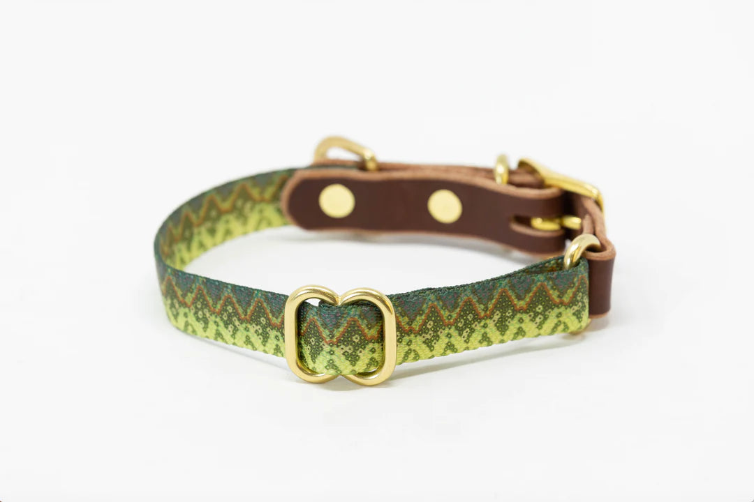 Handcrafted Leather & Large Mouth Bass Print Adjustable Collar (M-XL)