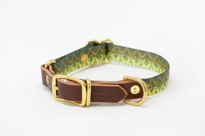 Handcrafted Leather & Large Mouth Bass Print Adjustable Collar (M-XL)