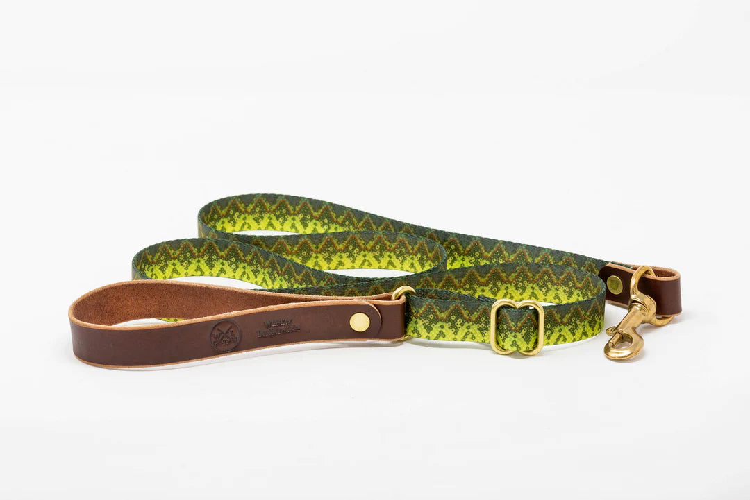 Handcrafted Leather & Large Mouth Bass Print Adjustable Dog Leash