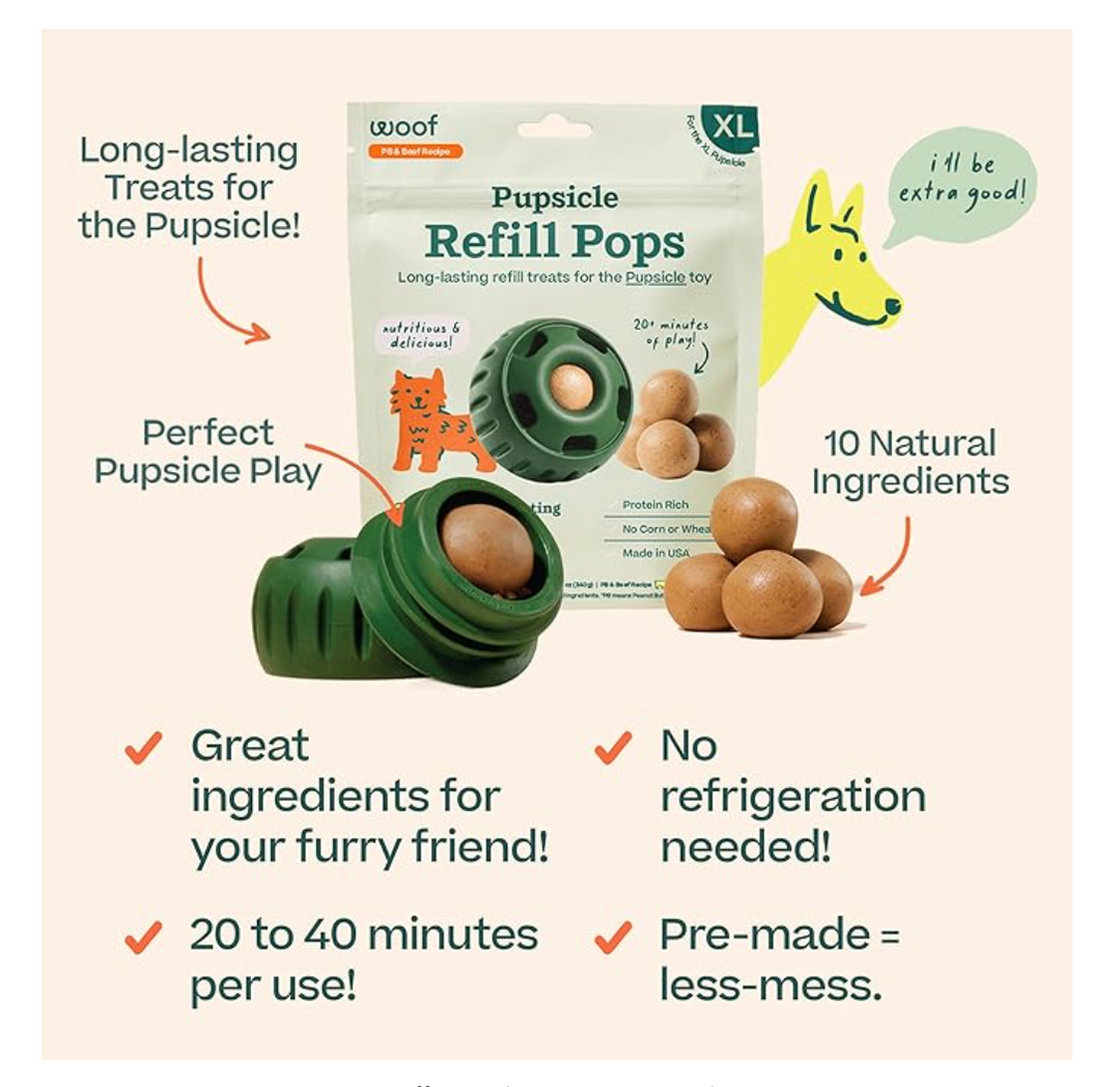 Woof Pupsicle Pops Long Lasting Treat Refills for Extra Large Pupsicle Dog Toy