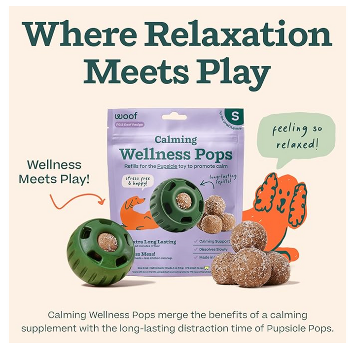 Woof Calming Wellness Pops - Long Lasting Refills for Extra Large Pupsicle Dog Toy