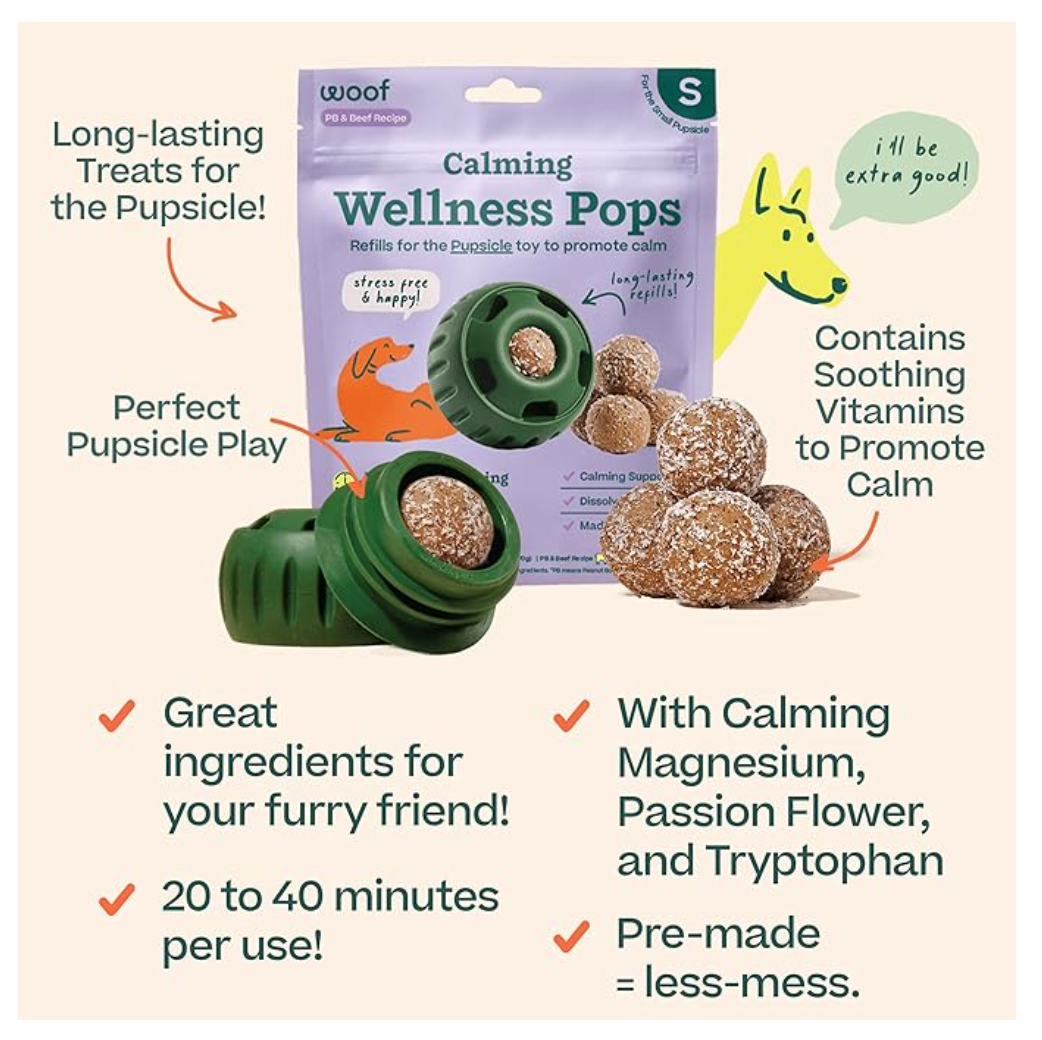 Woof Calming Wellness Pops - Long Lasting Refills for Small Pupsicle Dog Toy