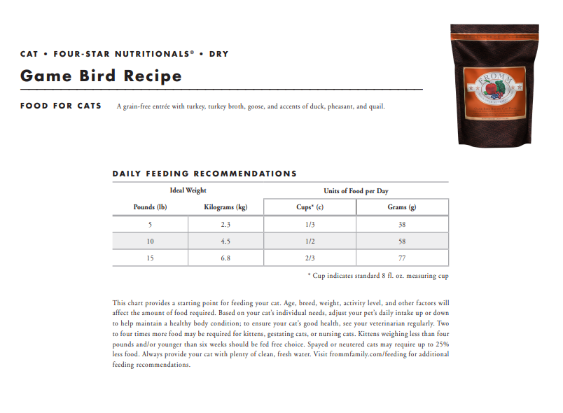 Fromm Four Stars Game Bird Recipe Dry Cat Food 4lb