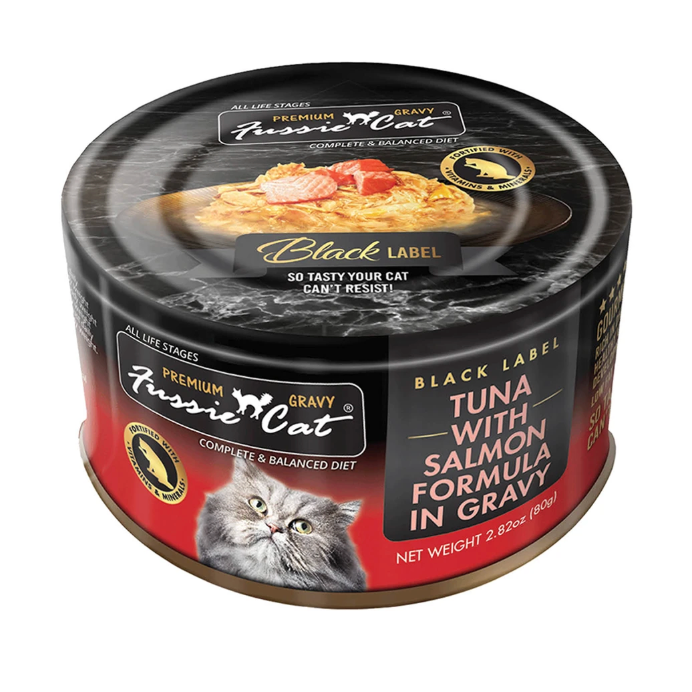 Fussie Cat Premium Tuna with Salmon in Gravy Canned Wet Cat Food 2.82oz - Case of 12