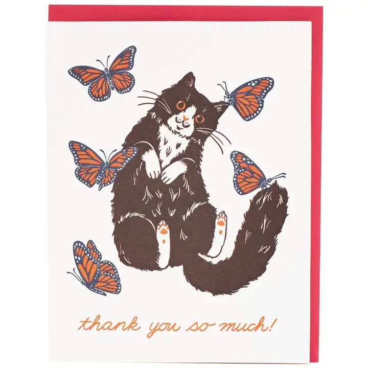 Smudge Ink - Cat & Butterflies Thank You Card