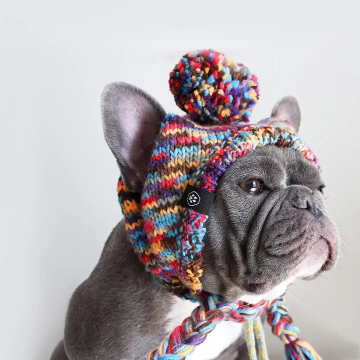 Spark Paws Kaleidoscope Knit Pom Pom Beanie Hat for Dogs