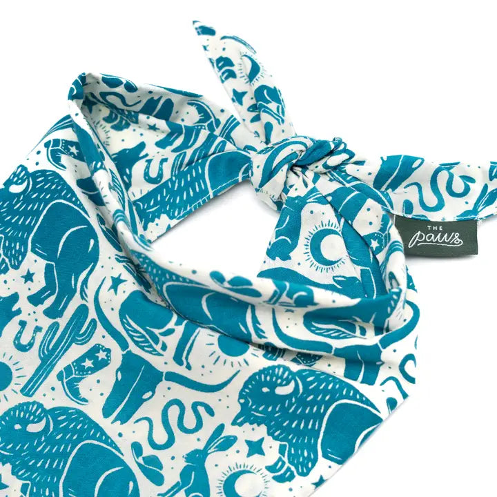The Paws Western Blue Bandana for Dogs and Cats
