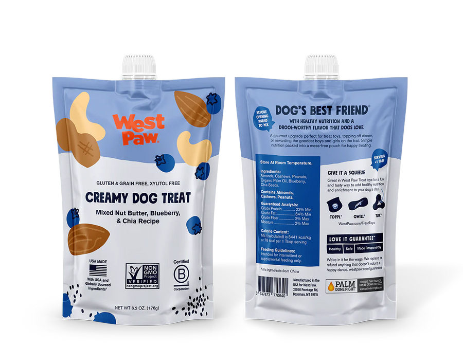 West Paw Creamy Nut Butter & Blueberry Pouch