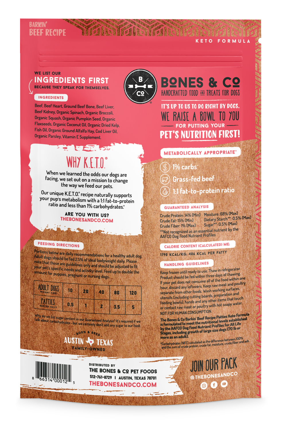 Bones & Co Frozen Raw Barkin' Beef Patties 6lb