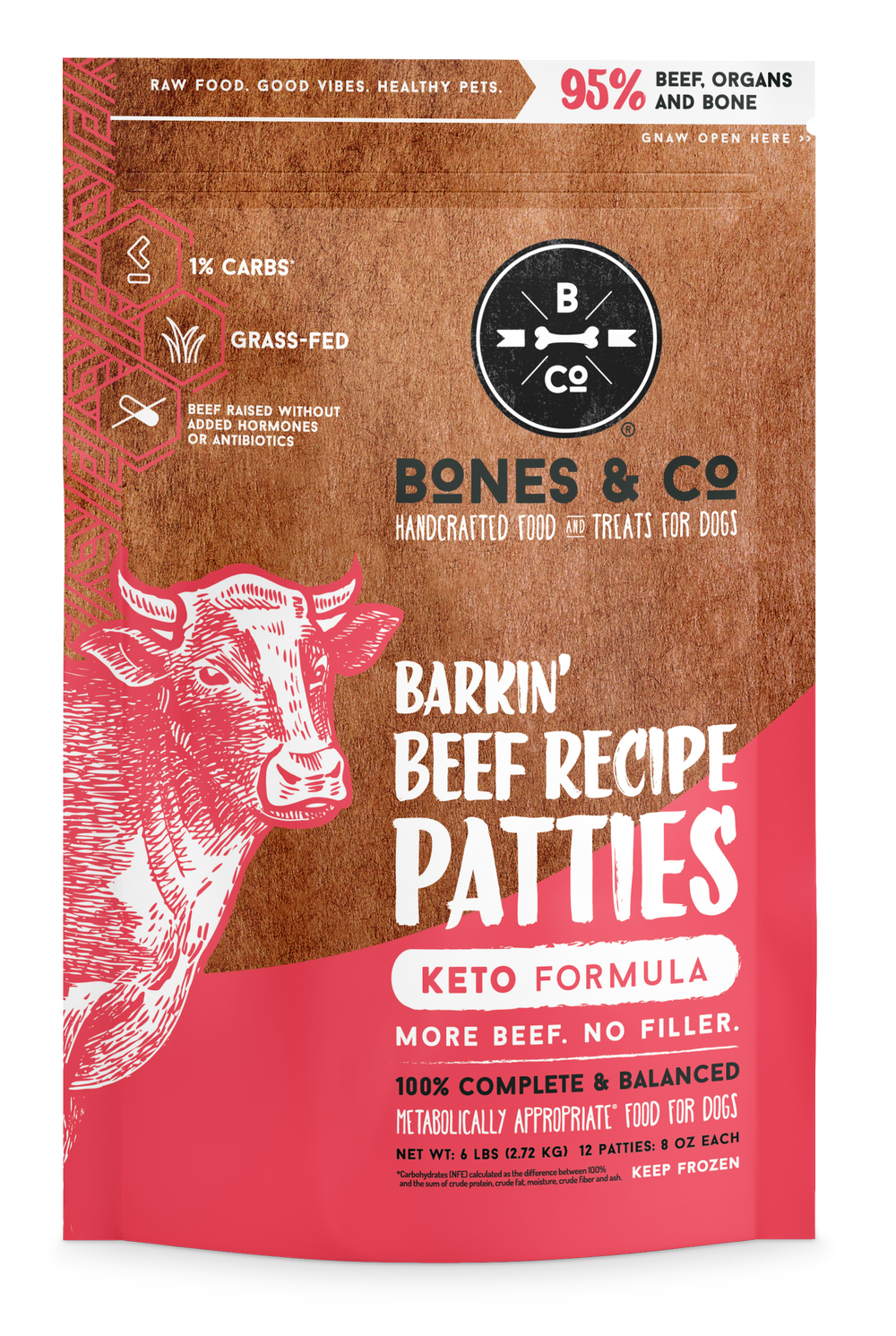 Bones & Co Frozen Raw Barkin' Beef Patties 6lb