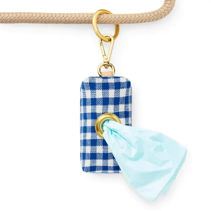 Lake Blue Gingham Waste Bag Holder