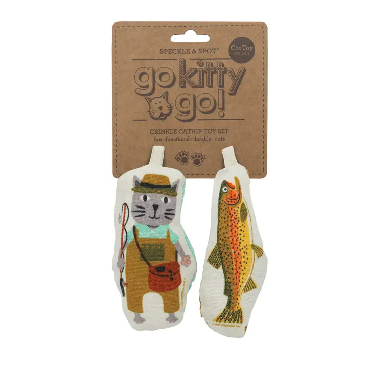 Speckle and Spot Crinkle Fishing Kitty and Trout Cat Toy Set