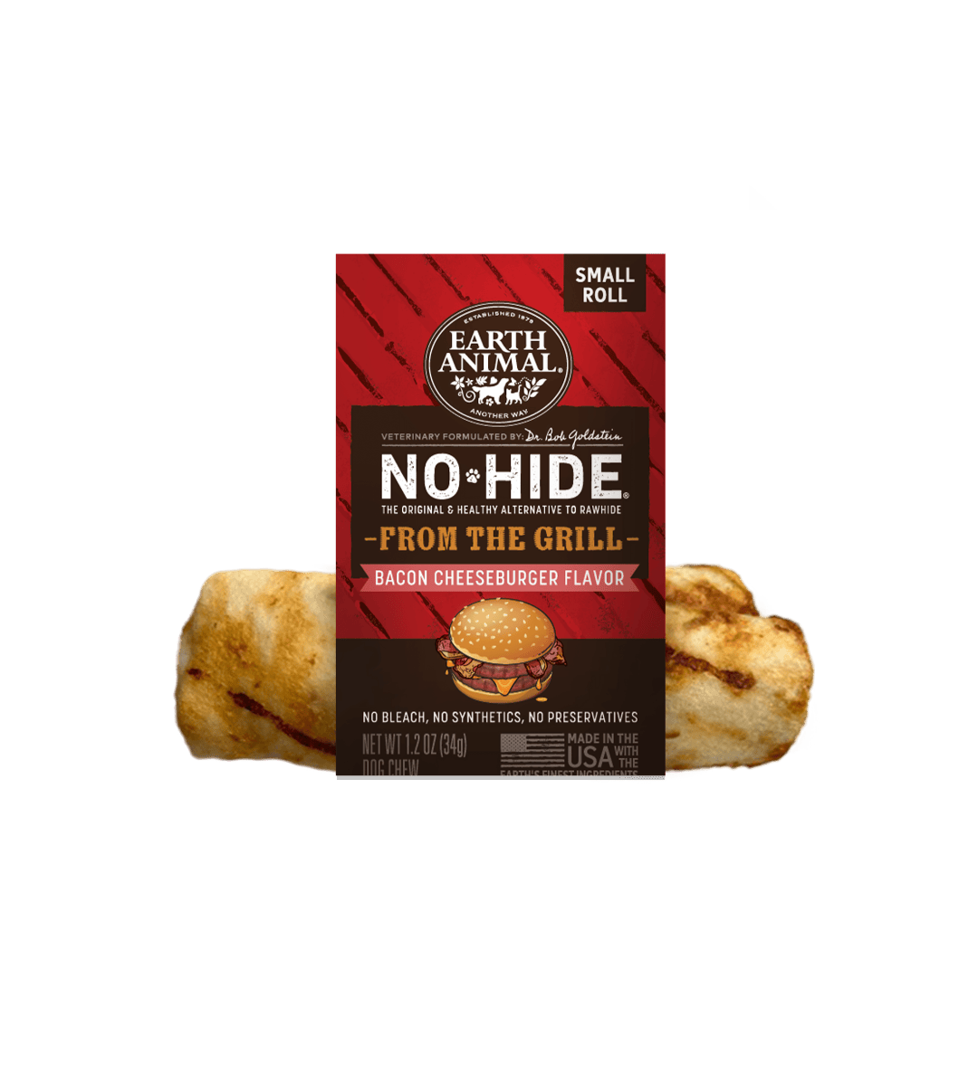 Earth Animal No-Hide Dog Chew From the Grill Bacon Cheeseburger Small 4"