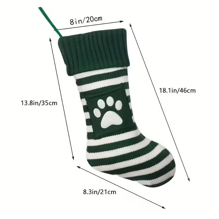 Paw Print Knit Christmas Holiday Pet Stocking