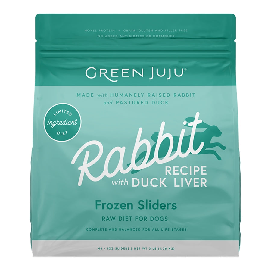 Green juju Rabbit Recipe Raw Food for Dogs Frozen Sliders 3lb