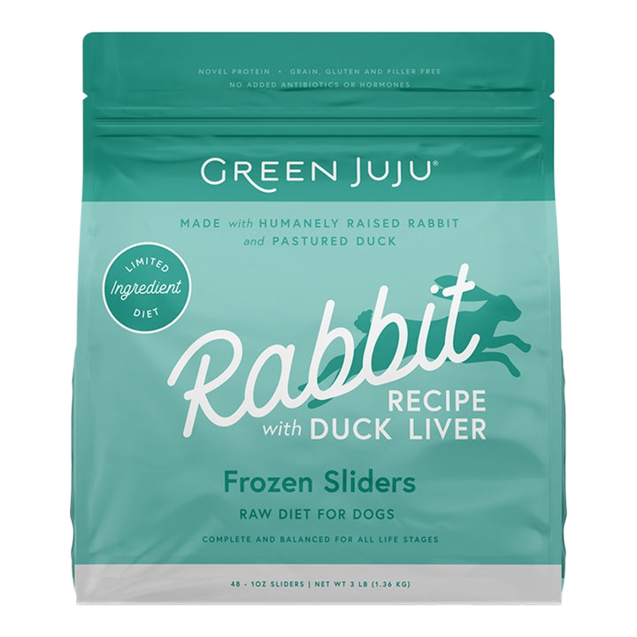 Green juju Rabbit Recipe Raw Food for Dogs Frozen Sliders 3lb