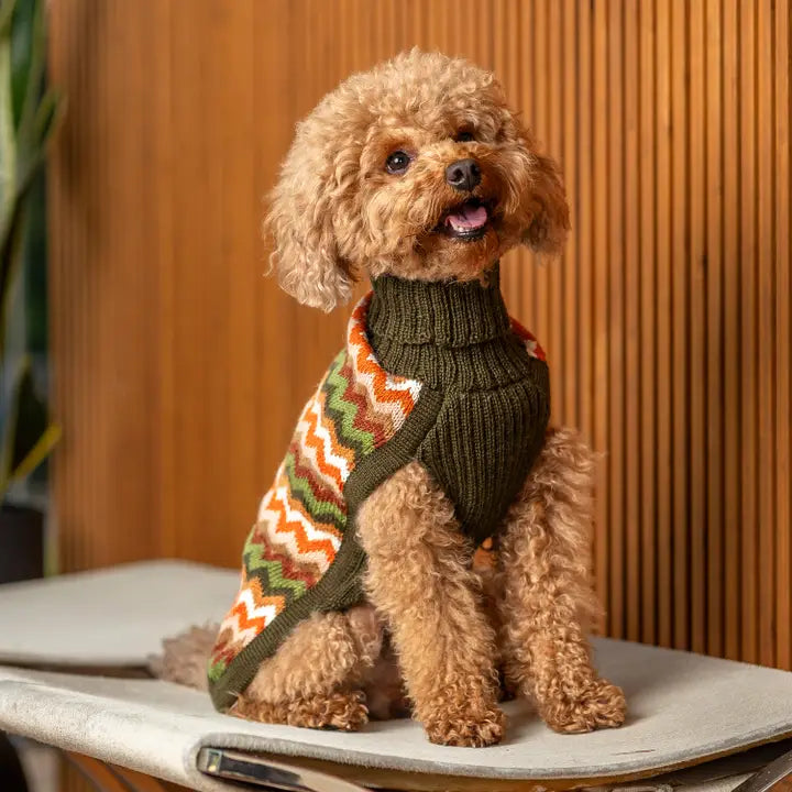 Alqo Wasi Forest Chevron Knit Alpaca Blend Sweater