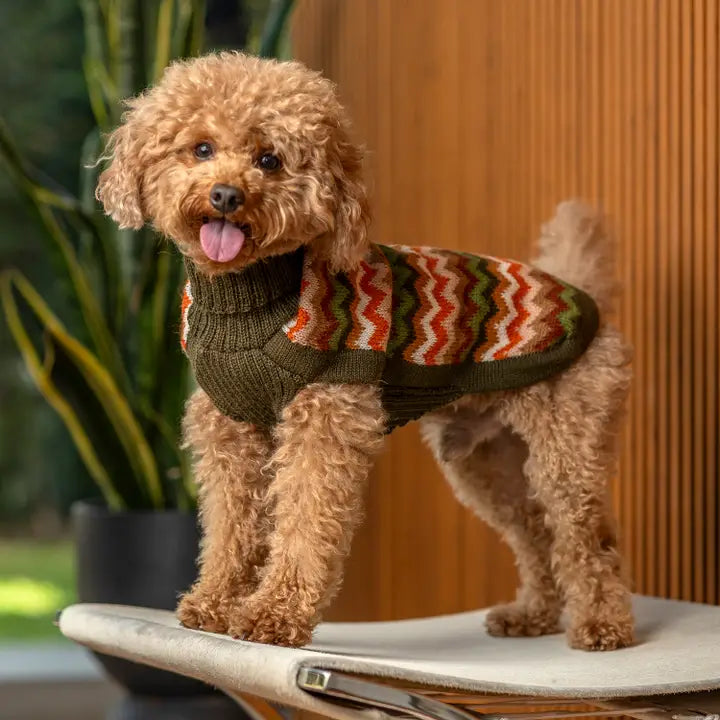 Alqo Wasi Forest Chevron Knit Alpaca Blend Sweater