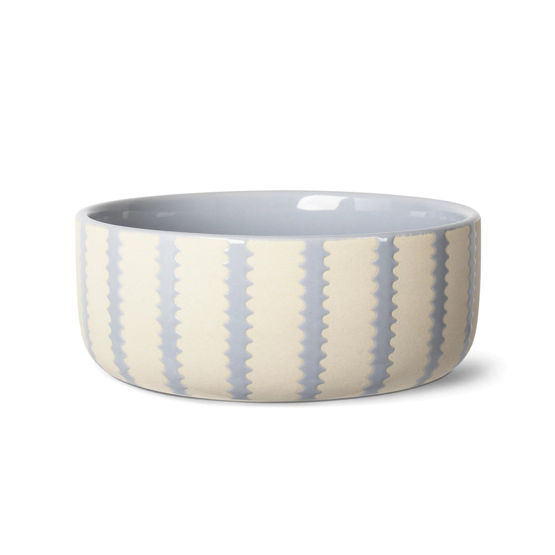 Fringe Powder Blue Stripe Stoneware Round Pet Bowl Medium
