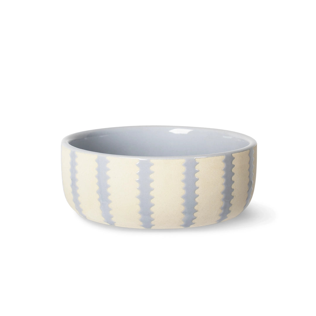 Fringe Powder Blue Stripe Stoneware Round Pet Bowl Small