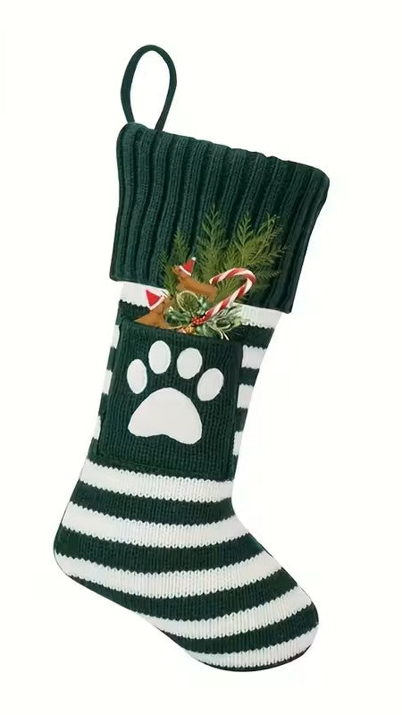 Paw Print Knit Christmas Holiday Pet Stocking