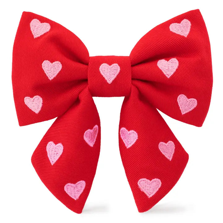 Hearts Valentine Embroidered Lady Dog Bow