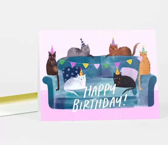 Loose Leaves Paper Goods Happy Birthday Cat Couch Blank inside Birthday Card