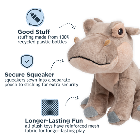 Tall Tails Hippo Plush Dog Toy 8"
