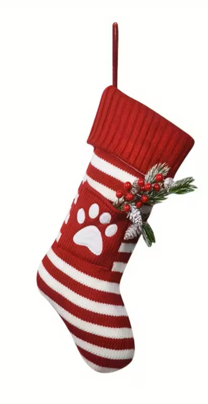 Paw Print Knit Christmas Holiday Pet Stocking