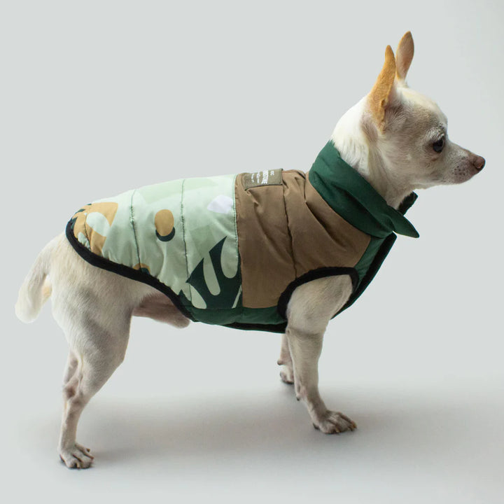Reversible Dog Puffer Vest Tropical Camo Print