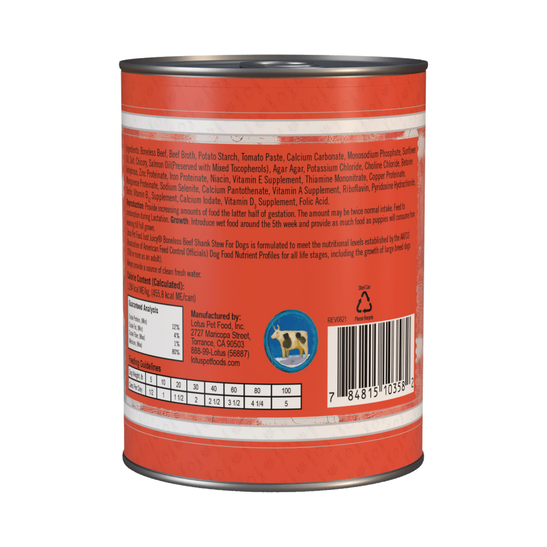 Lotus Dog Grain Free Just Juicy Beef Shank Stew Recipe Canned Wet Dog Food 12.5oz