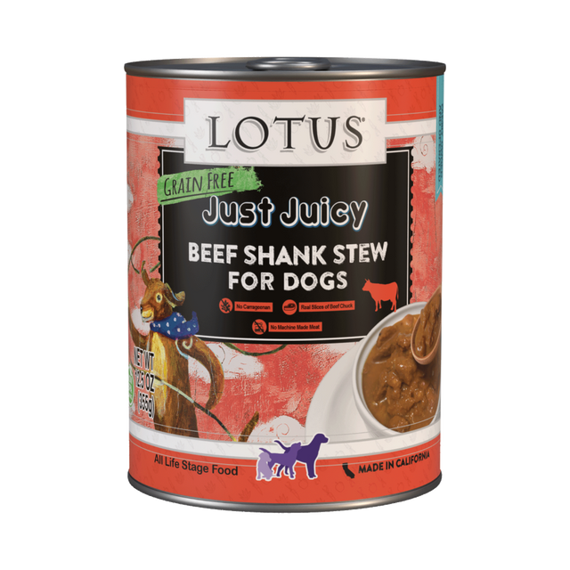 Lotus Dog Grain Free Just Juicy Beef Shank Stew Recipe Canned Wet Dog Food 12.5oz