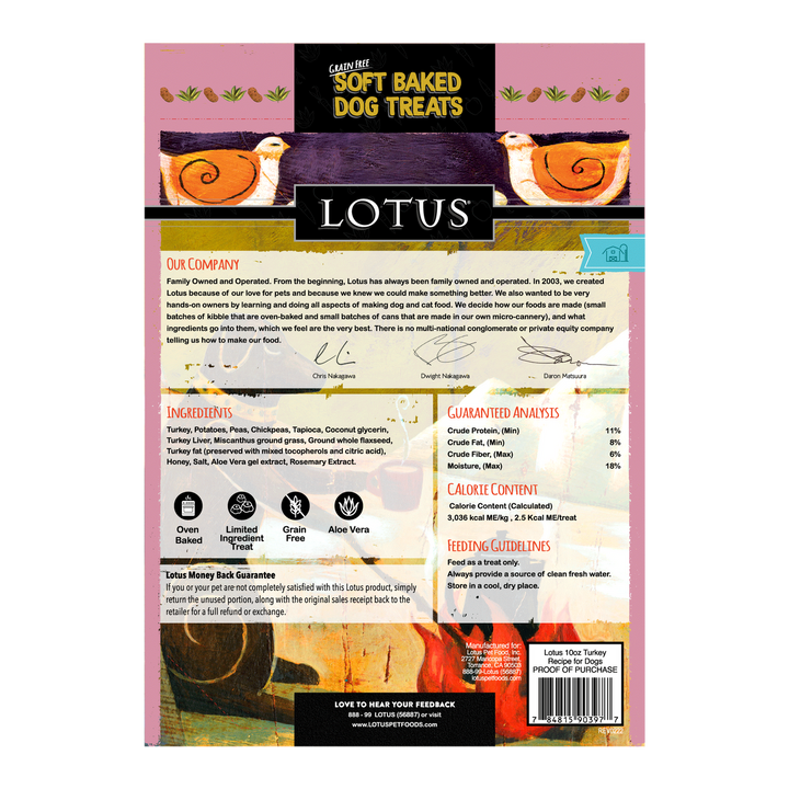 Lotus Soft Baked Grain Free Dog Treats Turkey Recipe 10oz