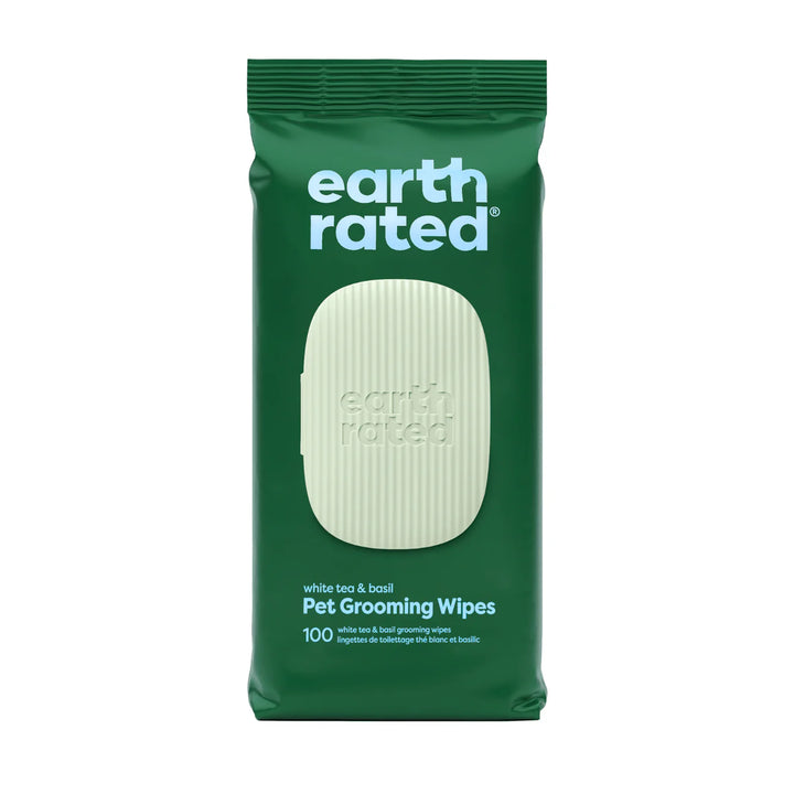 Earth Rated White Tea and Basil Compostable Dog Grooming Wipes 100 count