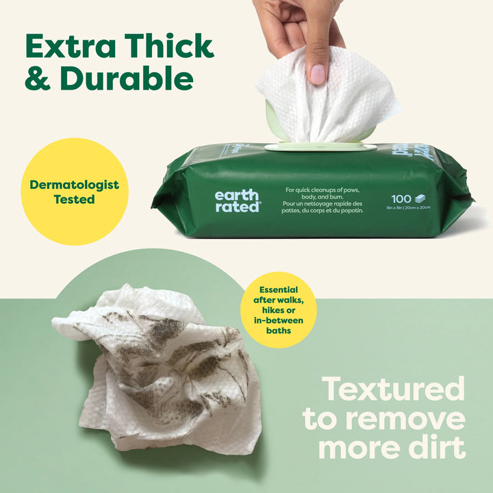 Earth Rated White Tea and Basil Compostable Dog Grooming Wipes 100 count