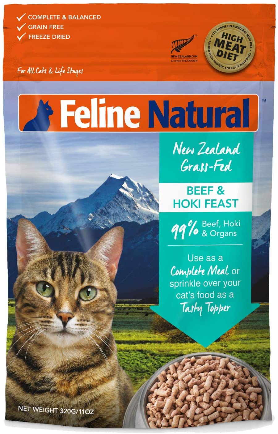 Feline Natural Freeze Dried Hoki & Beef 11oz for Cats