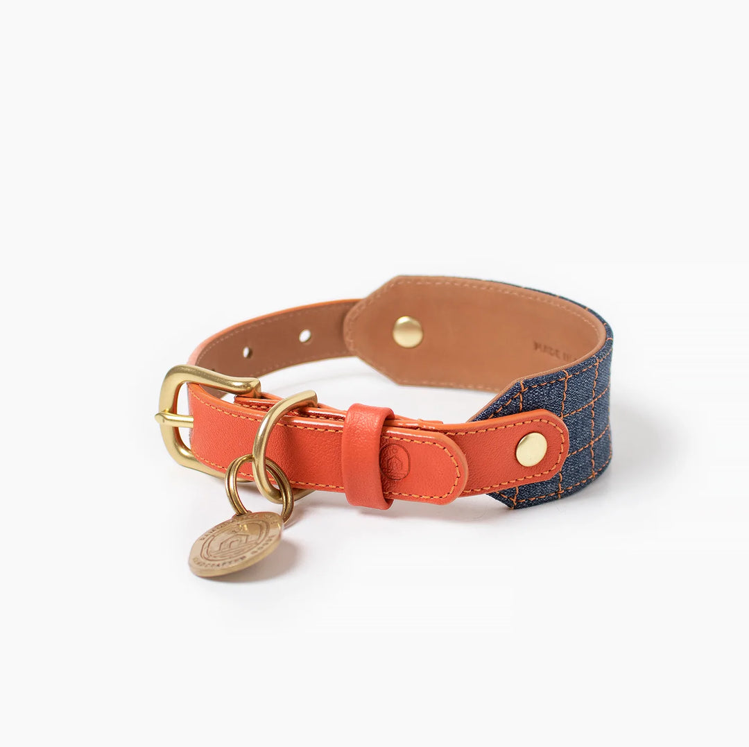 Ramona For You Media Naranja Leather & Denim Collar