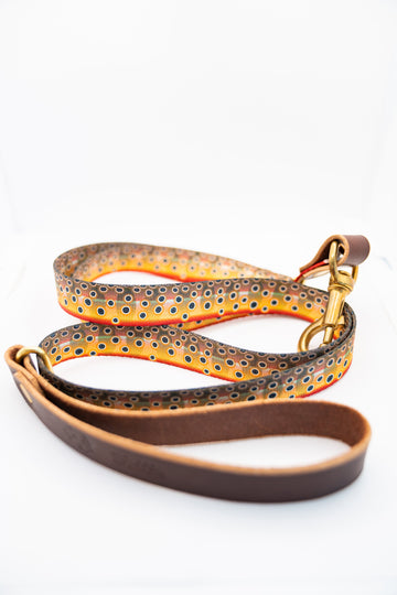Handcrafted Leather & Cutthroat Trout Print Adjustable Dog Leash