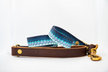 Handcrafted Leather & Tarpon Print Adjustable Dog Leash