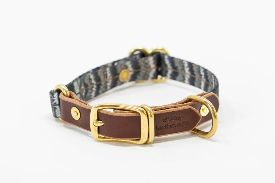 Handcrafted Leather & Grouse Print Adjustable Collar (M-XL)