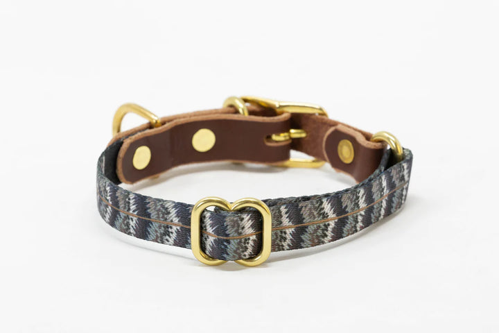 Handcrafted Leather & Grouse Print Adjustable Collar (M-XL)