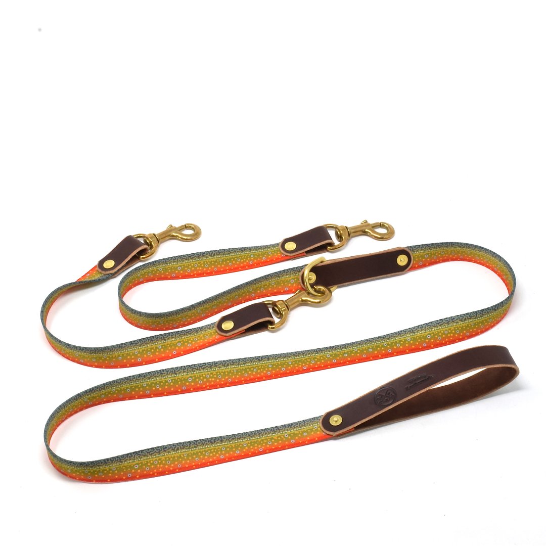 Handcrafted Leather & Brook Trout Double Leash